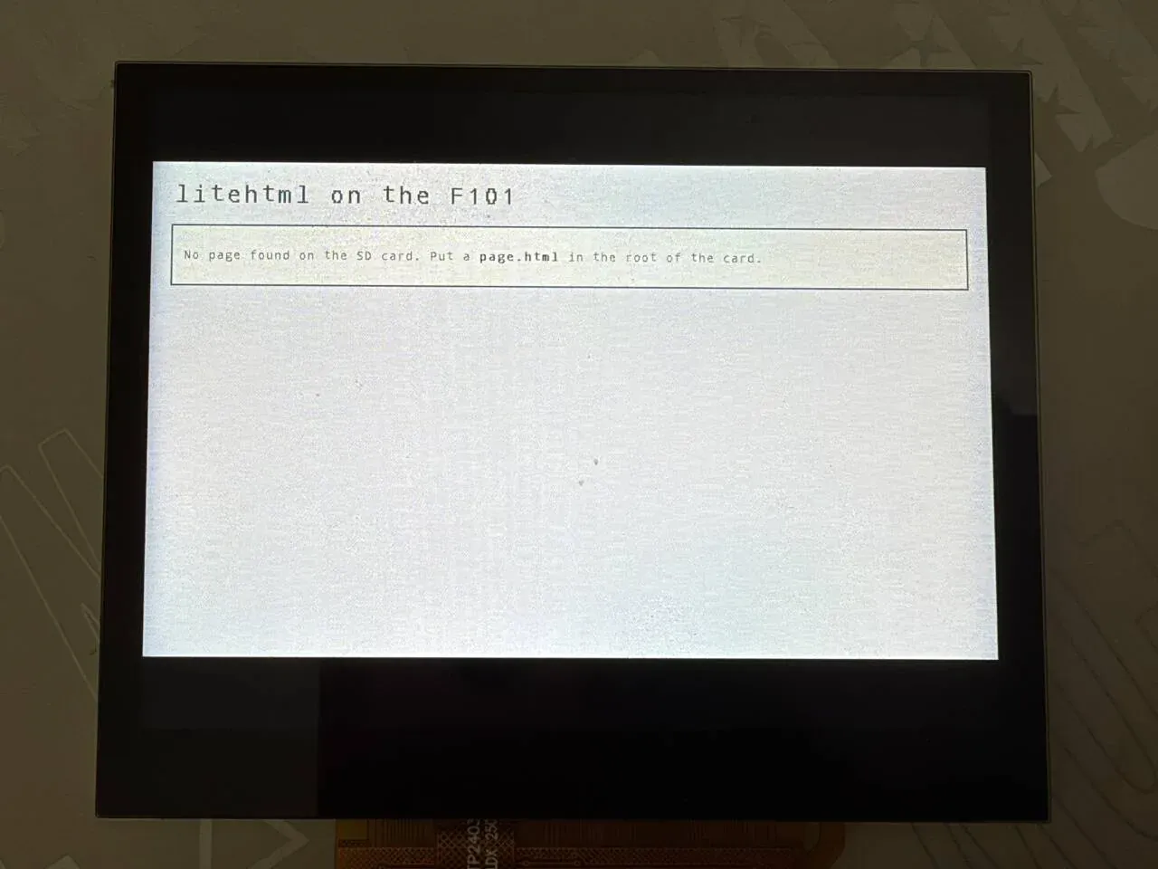 The litehtml built-in page on the board screen