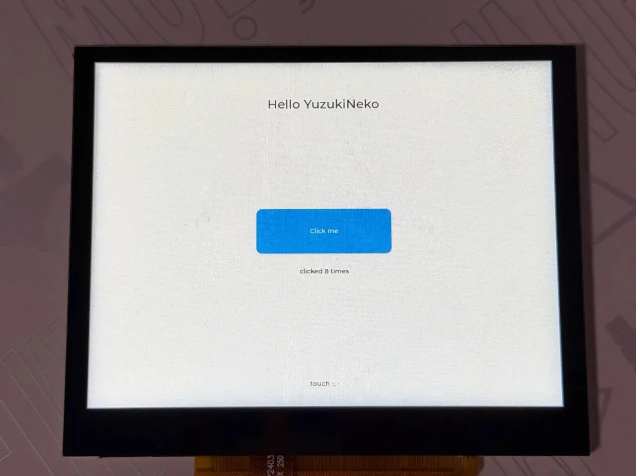 The hello program on the board screen