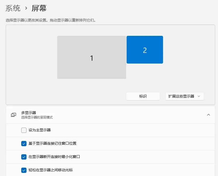 The two displays in the Windows display settings